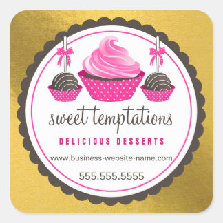 Sticker Carré Elégante huile d'or look Cupcake rose Pops