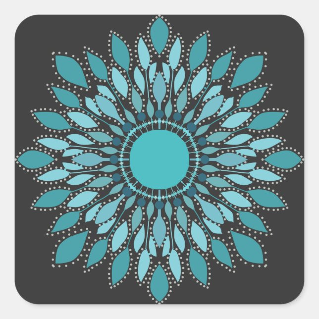 Sticker Carré Elégante Mandala Turquoise Lotus Flower (Devant)