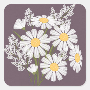 Sticker Carré Élégante marguerite blanche florale sur Mariage de