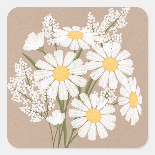 Sticker Carré Elégante marguerite florale blanche sur Mariage be (Devant)