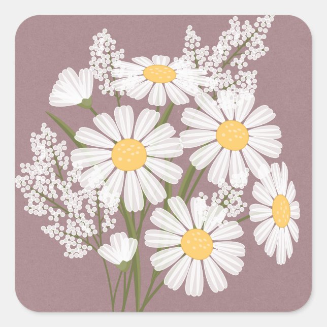 Sticker Carré Élégante marguerite florale blanche sur Mariage ro (Devant)