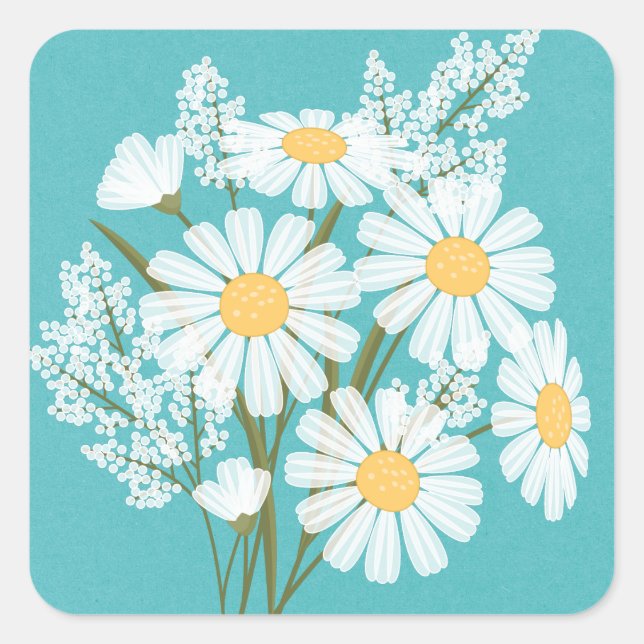 Sticker Carré Elégante marguerite florale blanche sur Mariage Tu (Devant)