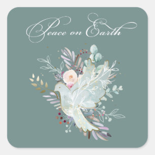 Sticker Carré Elégante paix artistique florale sur Terre colombe