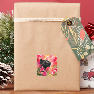 Sticker Carré Élégante panthère noire florale sauvage florissant