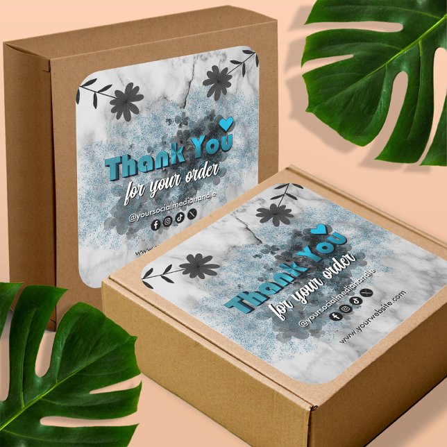 Sticker Carré Elégante Parties scintillant Bleue et Merci Métall (Créateur téléchargé)