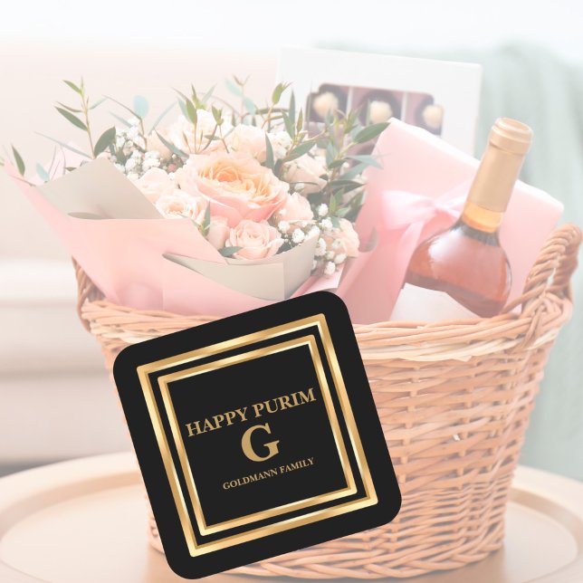 Sticker Carré Elégante Parties scintillant Or Happy Purim Person (Créateur téléchargé)