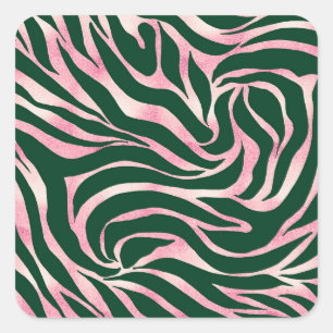 Sticker Carré Elégante Parties scintillant Rose or Zebra Green P