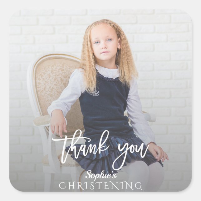 Sticker Carré Elégante Photo Girl Gold Cross Christening (Devant)