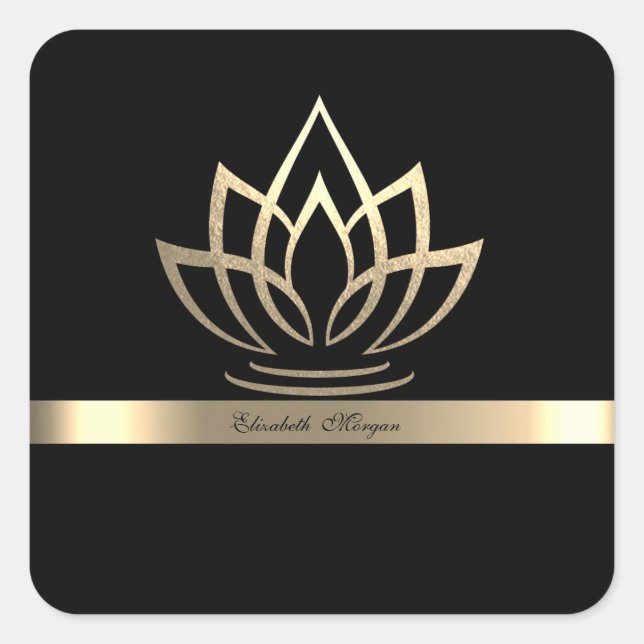 Sticker Carré Élégante Rayure de Lotus Doré (Devant)