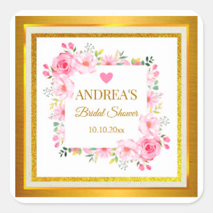Sticker Carré Élégante Romantique Moderne Fête de Mariage Floral