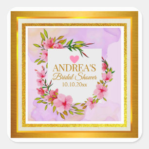 Sticker Carré Élégante Romantique Moderne Rose Florale Fête de M