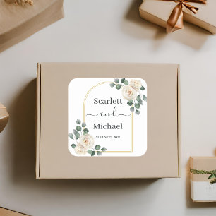 Sticker Carré Elégante Rose blanche moderne et Mariage d'arc dor