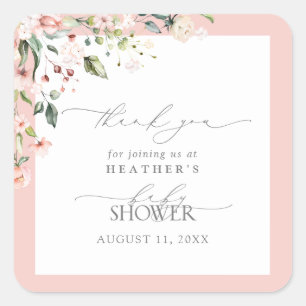 Sticker Carré Élégante rose Fleurs Baby shower Merci