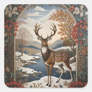 Sticker Carré Élégante scène hivernale de cerfs