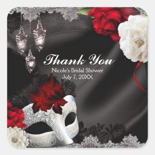Sticker Carré Elégante Soie Noire Florale & Dentelle Masquerade