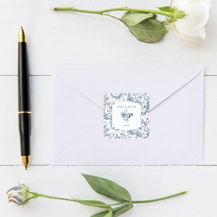 Sticker Carré Élégante toile Florale Bleue Française Gravée