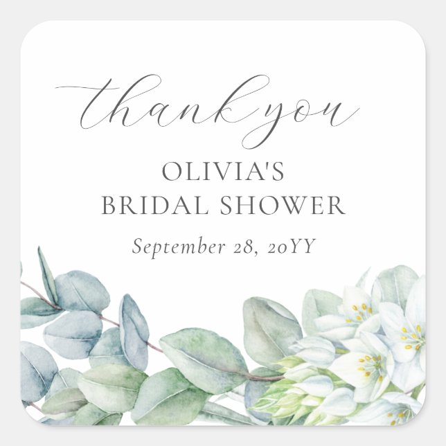 Sticker Carré Élégante verdure moderne remerciement Script Favor (Devant)