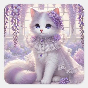 Sticker Carré Élégante Wisteria Princess Cat
