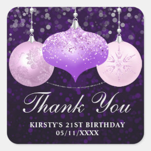 Sticker Carré Élégantes boules de Noël violettes et roses pour a