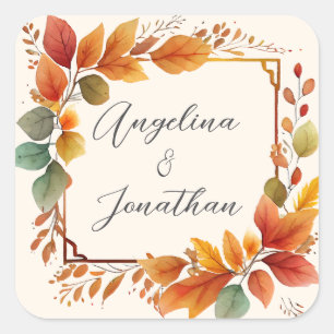 Sticker Carré Élégantes feuilles d'automne aquarelle crème maria