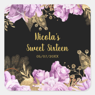 Sticker Carré Élégantes fleurs de lilas et d'or pour un Sweet Si
