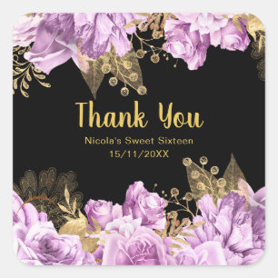 Sticker Carré Élégantes fleurs de lilas et d'or pour un Sweet Si