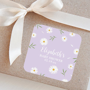 Sticker Carré Élégantes marguerites Baby shower neutre selon le 