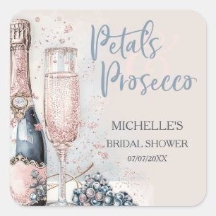 Sticker Carré Élégantes Pétales & Prosecco Bohème Rose Blush Été