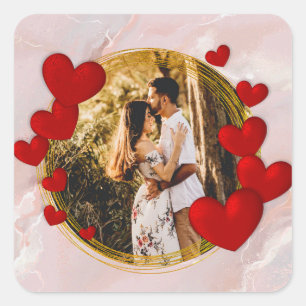 Sticker Carré Élégantes Saint-Valentin, Amour, Cœur Rouge Annive