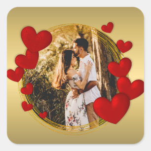 Sticker Carré Élégantes Saint-Valentin, Amour, Cœur Rouge Annive