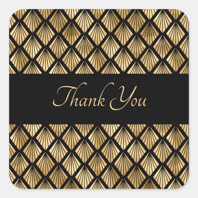 Sticker Carré Élégants éventails géométriques Art Déco or et noi (Devant)