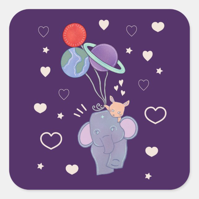 Sticker Carré Élément et Lapin Montgolfière spatiale | Fantaisis (Devant)