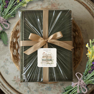 Sticker Carré Éléments Floraux Aquarelle Vintage Merci Livres