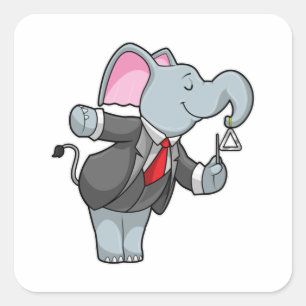Sticker Carré Éléphant à la Musique avec Triangle