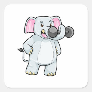 Sticker Carré Elephant à Strenght entraînement avec Dumbbell