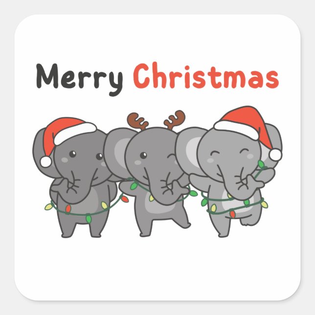 Sticker Carré Eléphant Animaux de Noël Eléphants Joyeux (Devant)