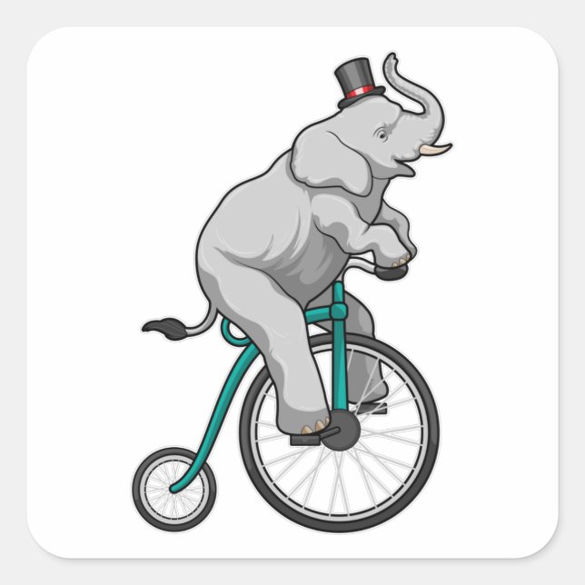 Sticker Carré Eléphant au cirque avec vélo (Devant)