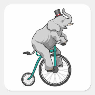 Sticker Carré Eléphant au cirque avec vélo