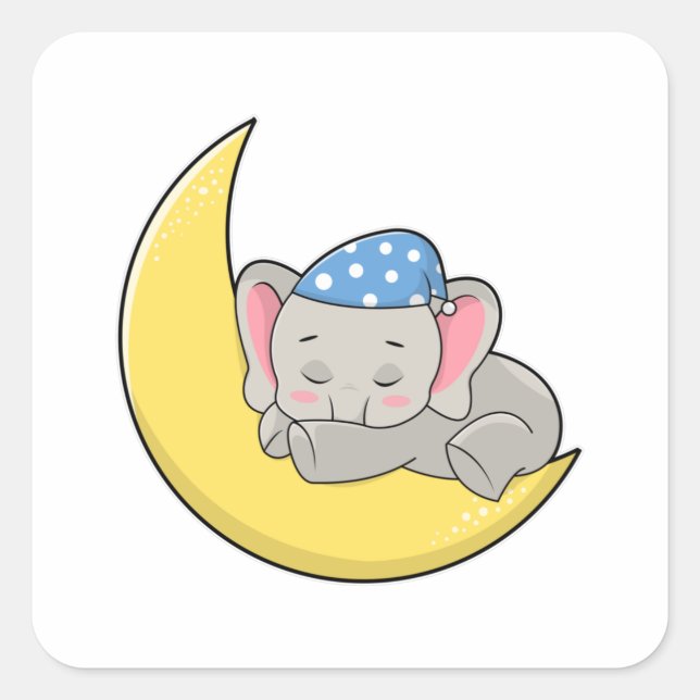 Sticker Carré Eléphant au coucher avec masque de couchage (Devant)