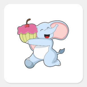 Sticker Carré Eléphant au gâteau