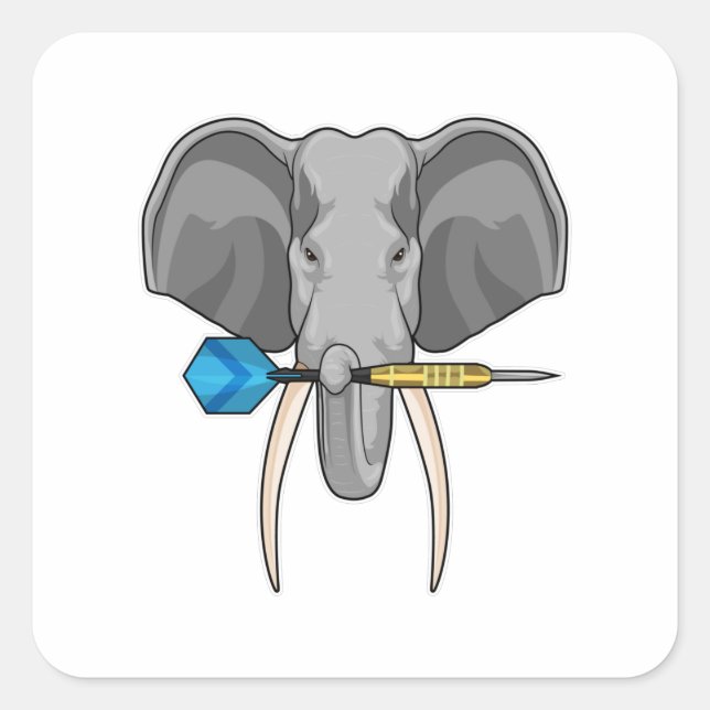 Sticker Carré Eléphant aux fléchettes avec fléchette (Devant)