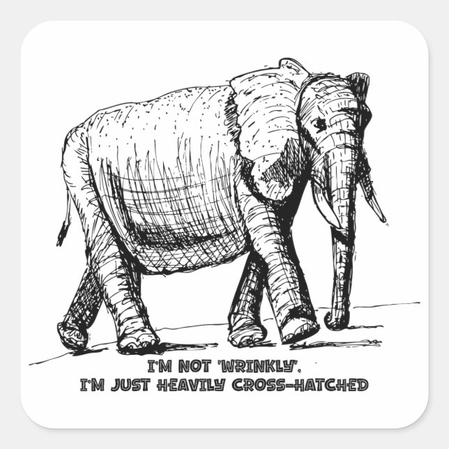 Sticker Carré Éléphant aux hachures lourdes (Devant)