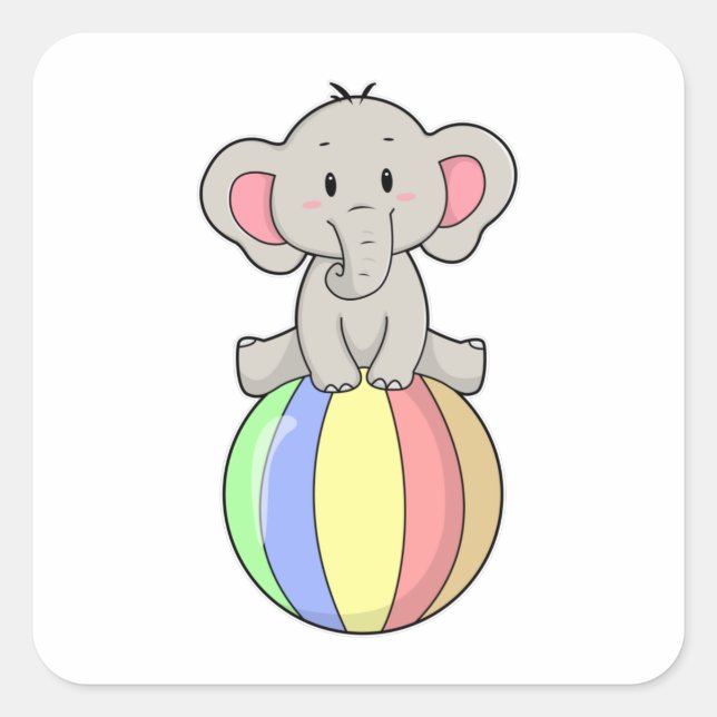 Sticker Carré Eléphant avec ballon (Devant)