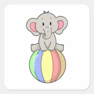 Sticker Carré Eléphant avec ballon