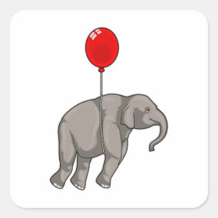 Sticker Carré Eléphant avec ballon