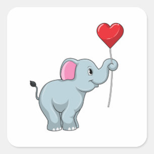 Sticker Carré Éléphant avec ballon en forme de cœur