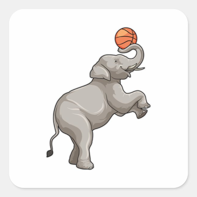 Sticker Carré Elephant avec basket-ball (Devant)