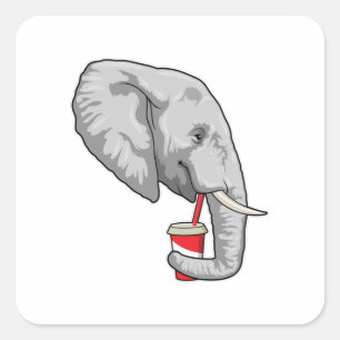 Sticker Carré Eléphant avec boisson