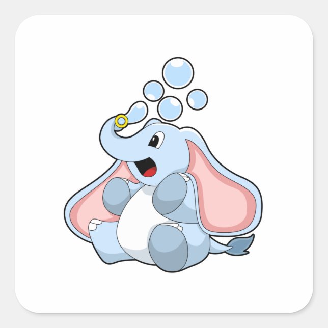 Sticker Carré Eléphant avec bulles d'eau (Devant)