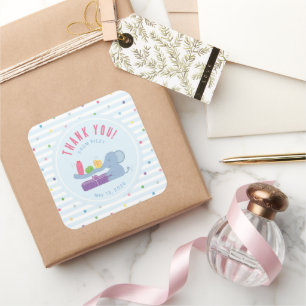 Sticker Carré Éléphant avec des cadeaux de fête d'anniversaire M
